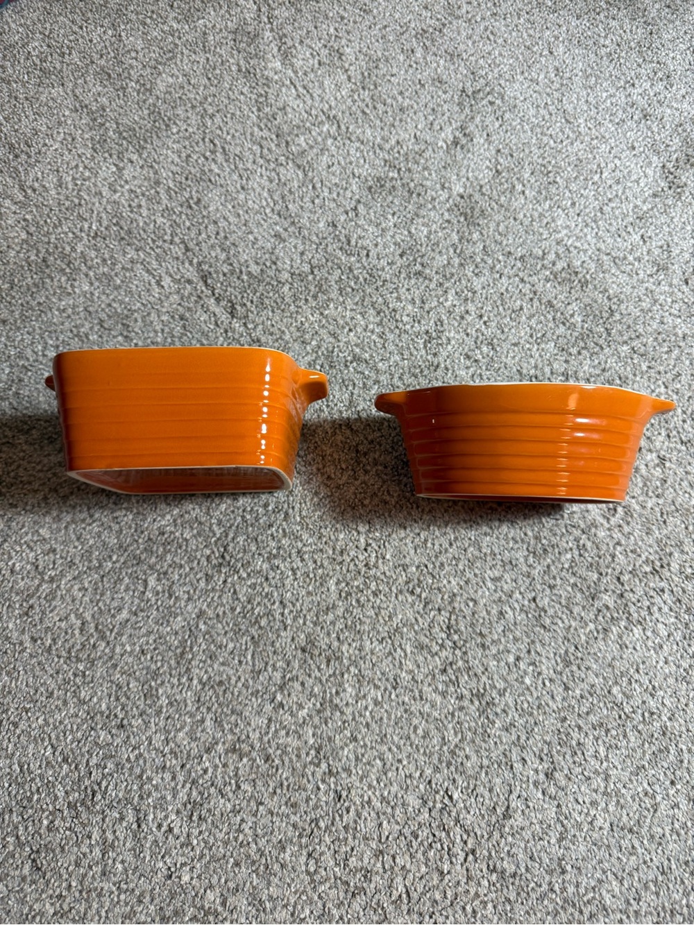 Pair of Orange Ceramic Baking Dishes